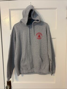 Gildan Gray Hoodie with Red Arrowhead Market Logo